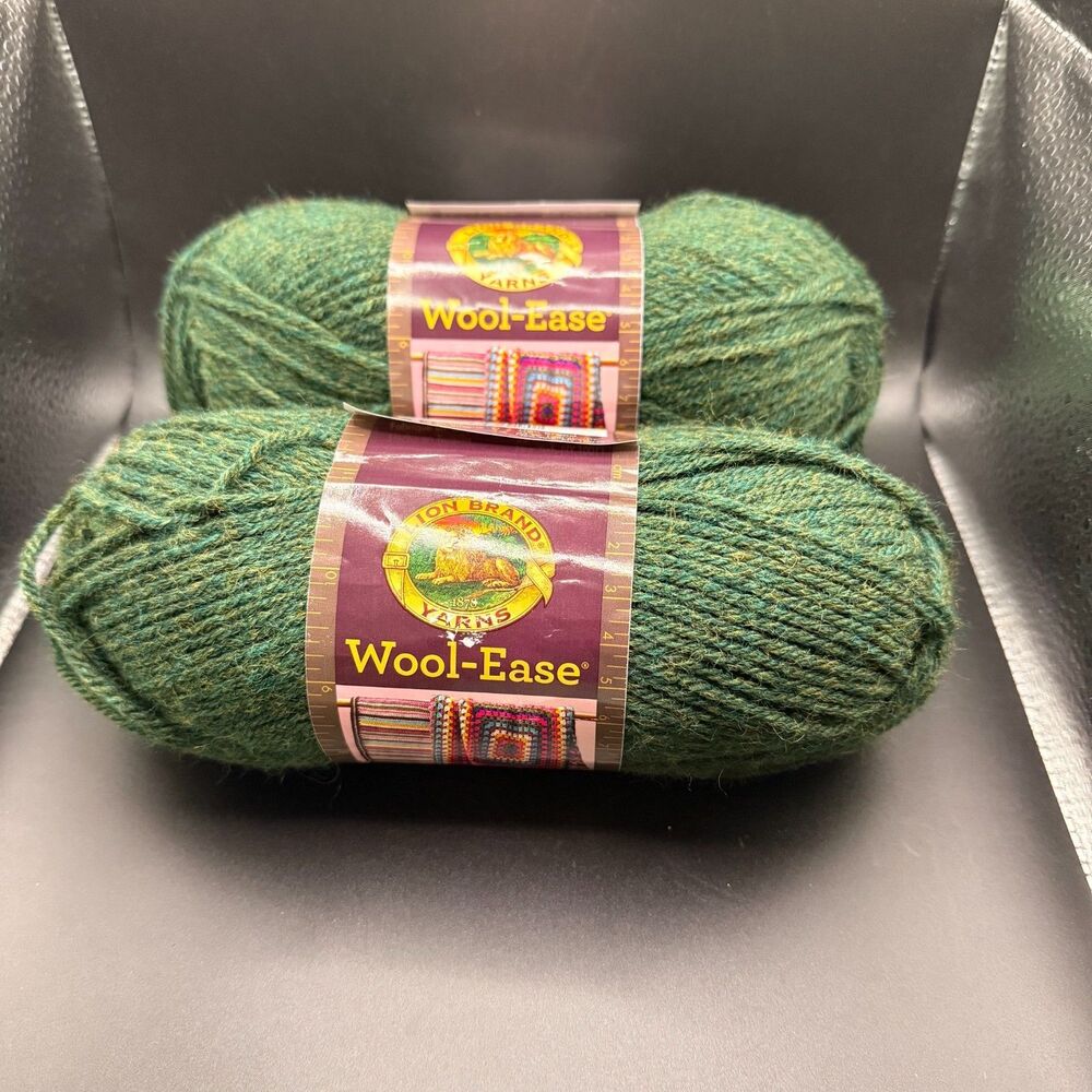 Lion Brand Wool-Ease Yarn Forest Green Heather Lot of 2 Wool Acrylic